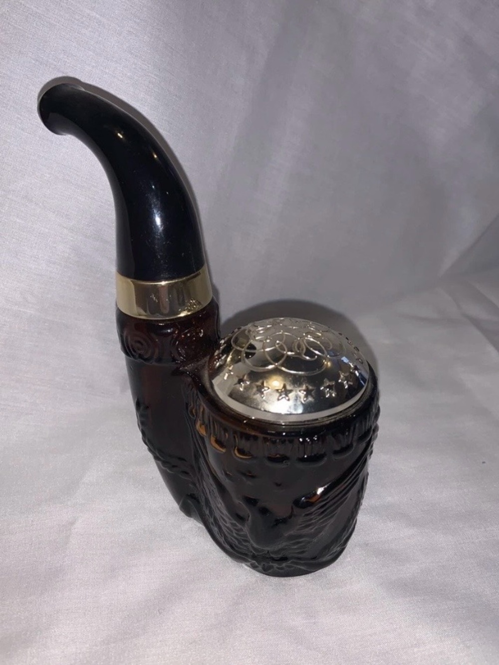 Vintage Ceramic Bottle with Silver Cap - Brown & Black